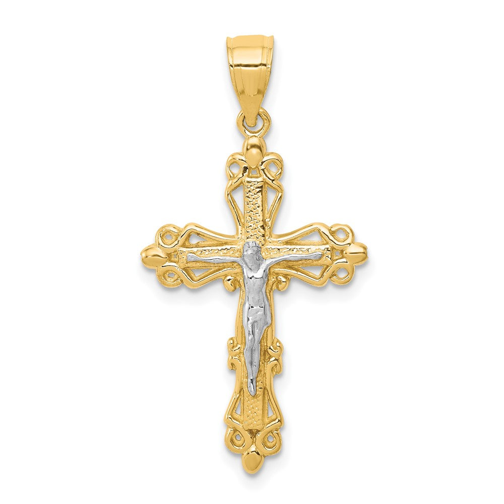 Polished;10K Yellow gold;Rhodium;Textured