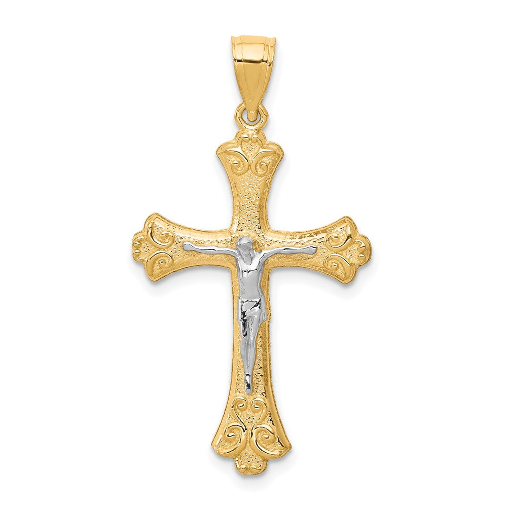 Polished;10K Yellow gold;Rhodium;Textured;Fleur De Lis