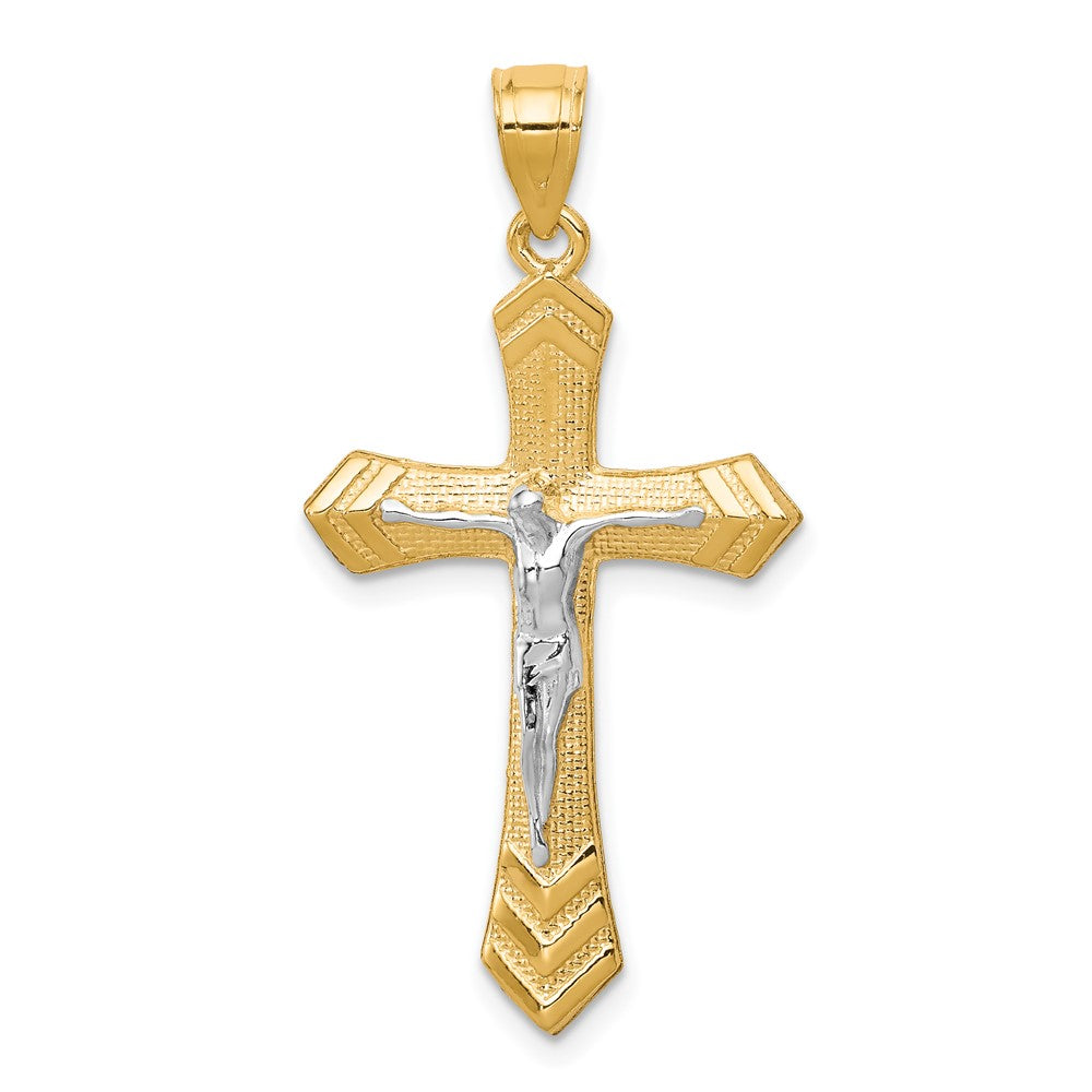 Polished;10K Yellow gold;Rhodium;Textured