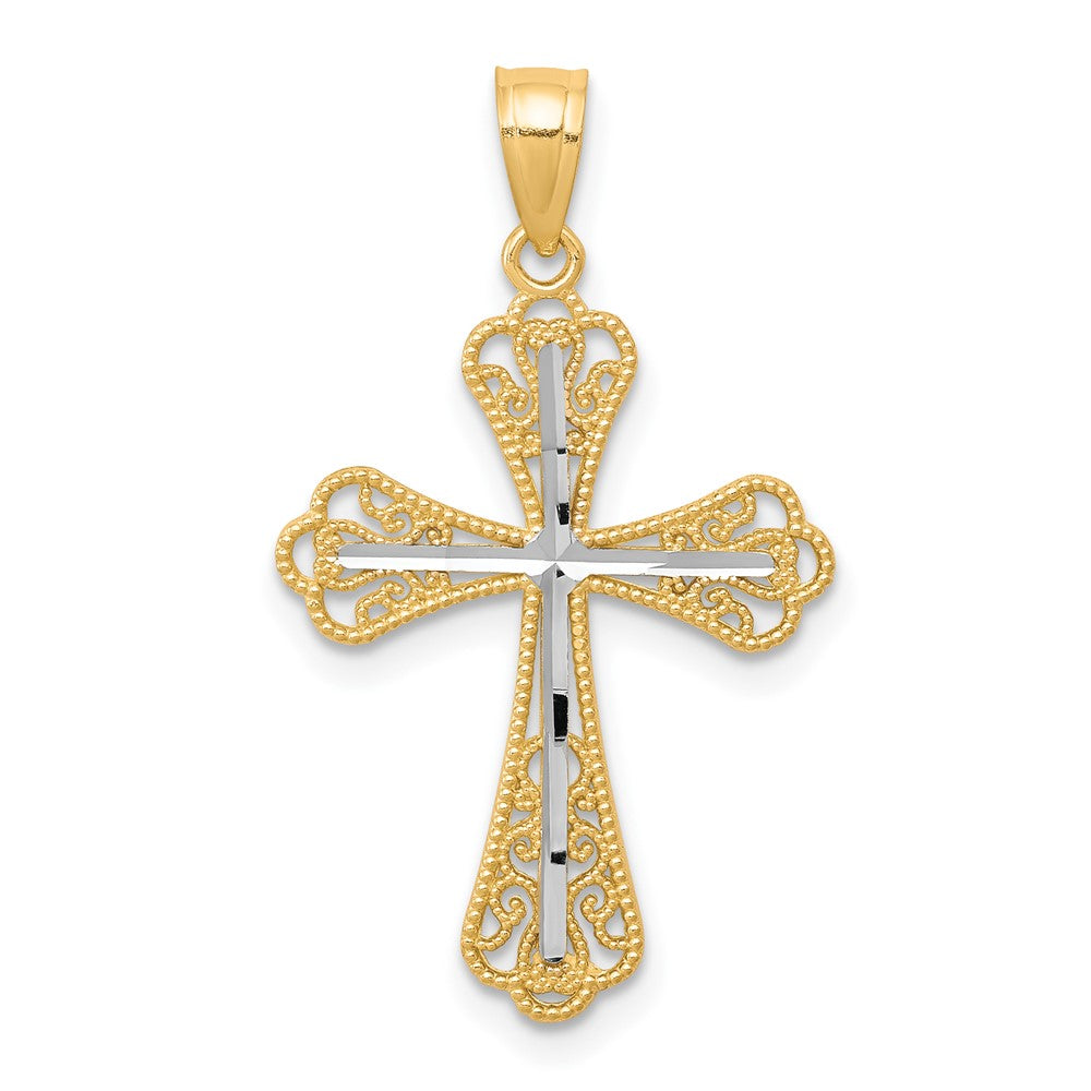 Polished;10K Yellow gold;Rhodium;Textured;Textured back