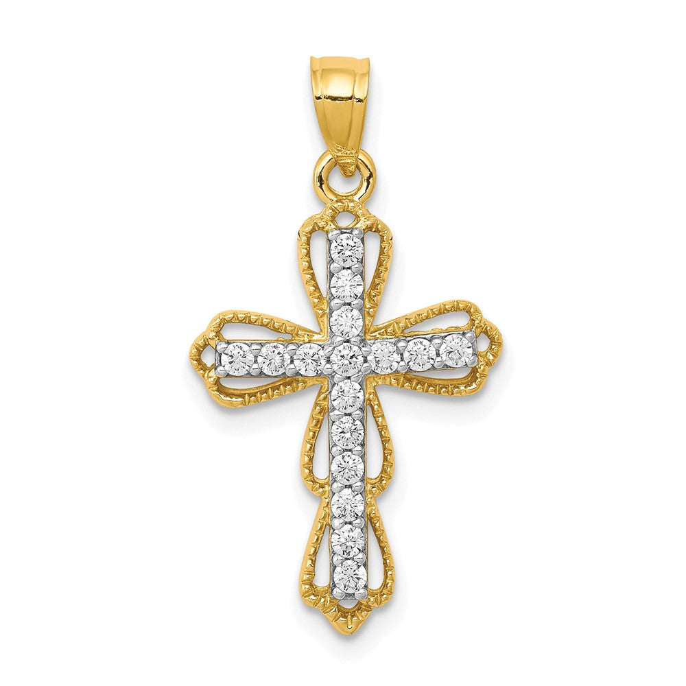 Polished;10K Yellow gold;CZ;Filigree;Textured