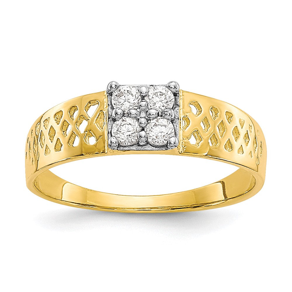 Casted;Polished;10K Yellow gold;CZ;Textured