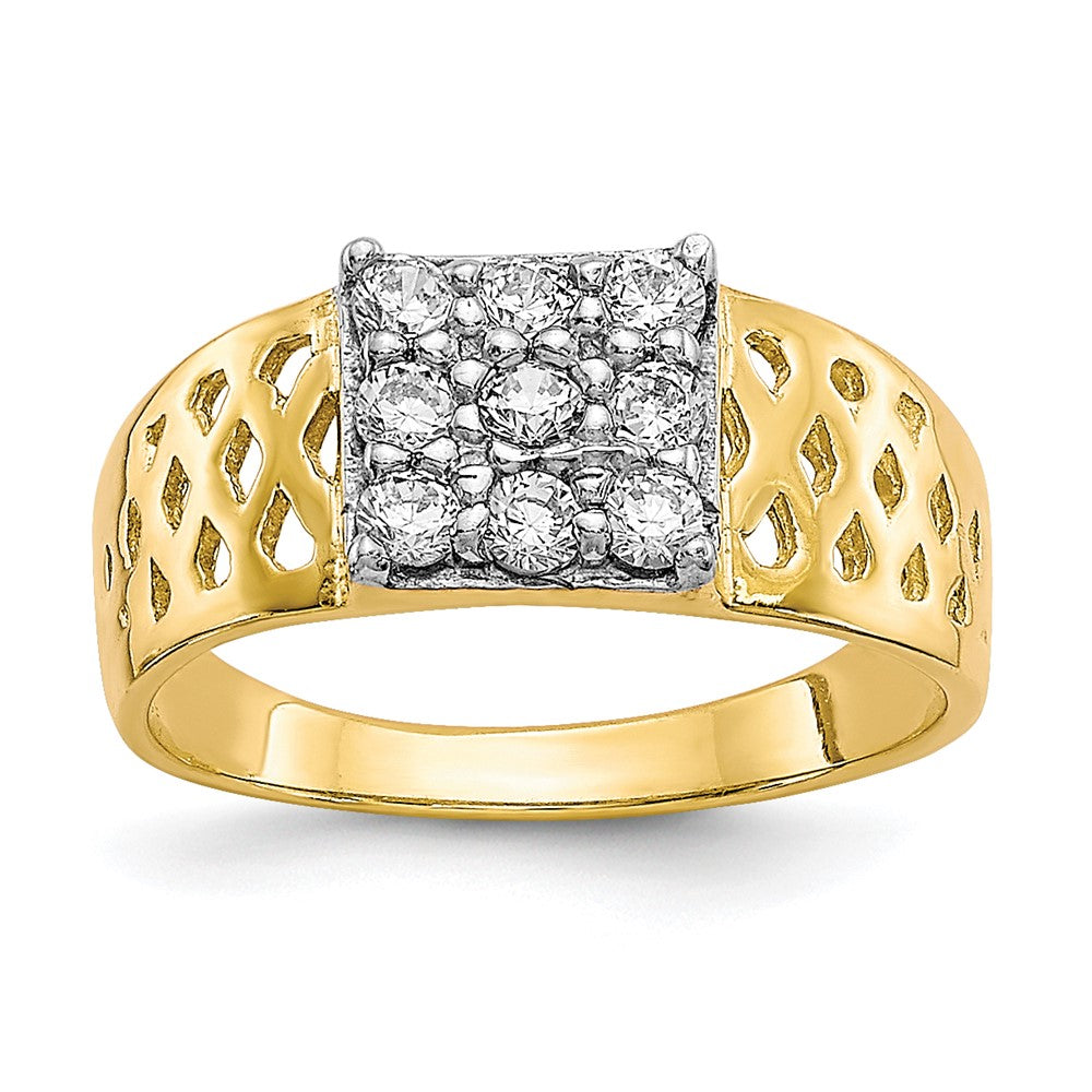 Casted;Polished;10K Yellow gold;CZ;Textured