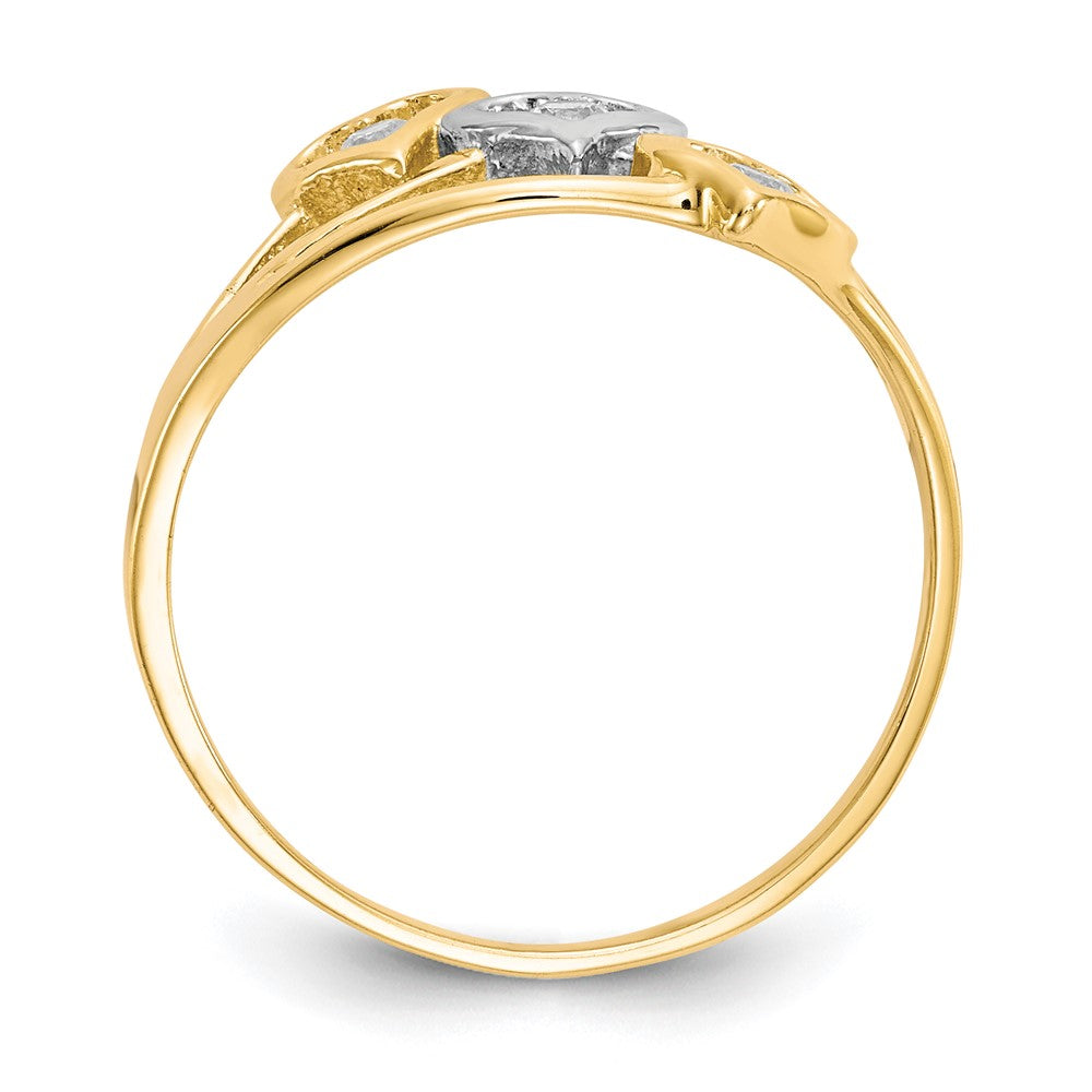 10K w/Rhodium Triple Heart 3 Stone CZ Ring