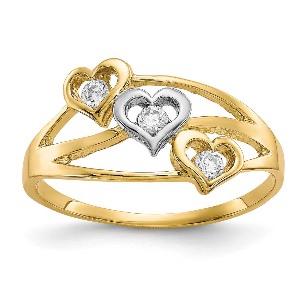 Solid;Polished;10K Yellow gold;CZ;Rhodium