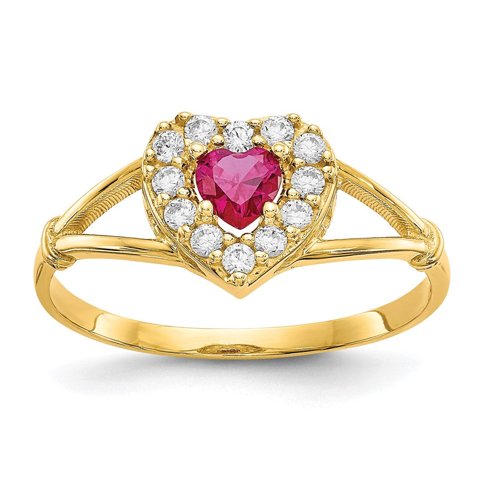Solid;Polished;10K Yellow gold;Open back;CZ;Red CZ