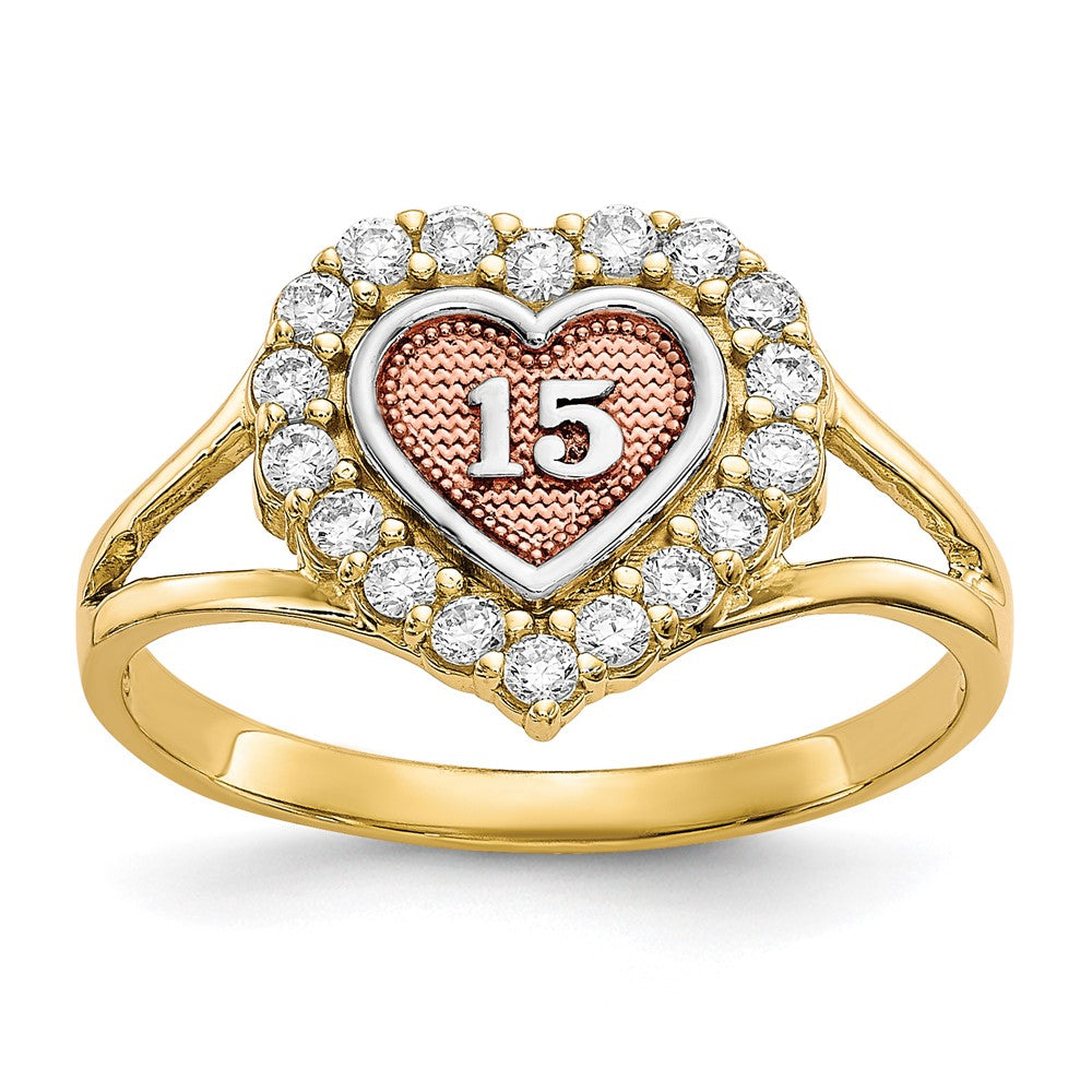 Solid;Polished;10K Yellow gold;Open back;CZ;Rhodium;Textured;10K Rose gold