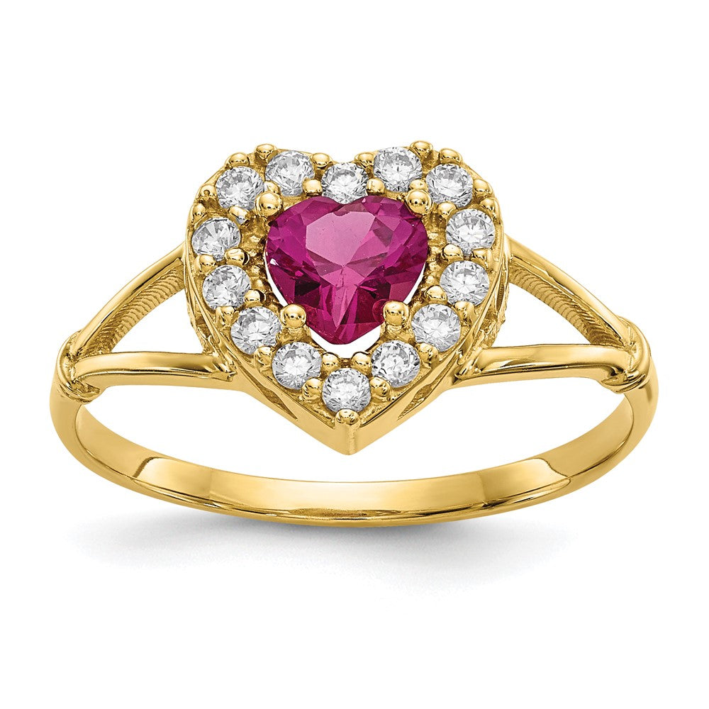 Solid;Polished;10K Yellow gold;Open back;CZ;Red CZ