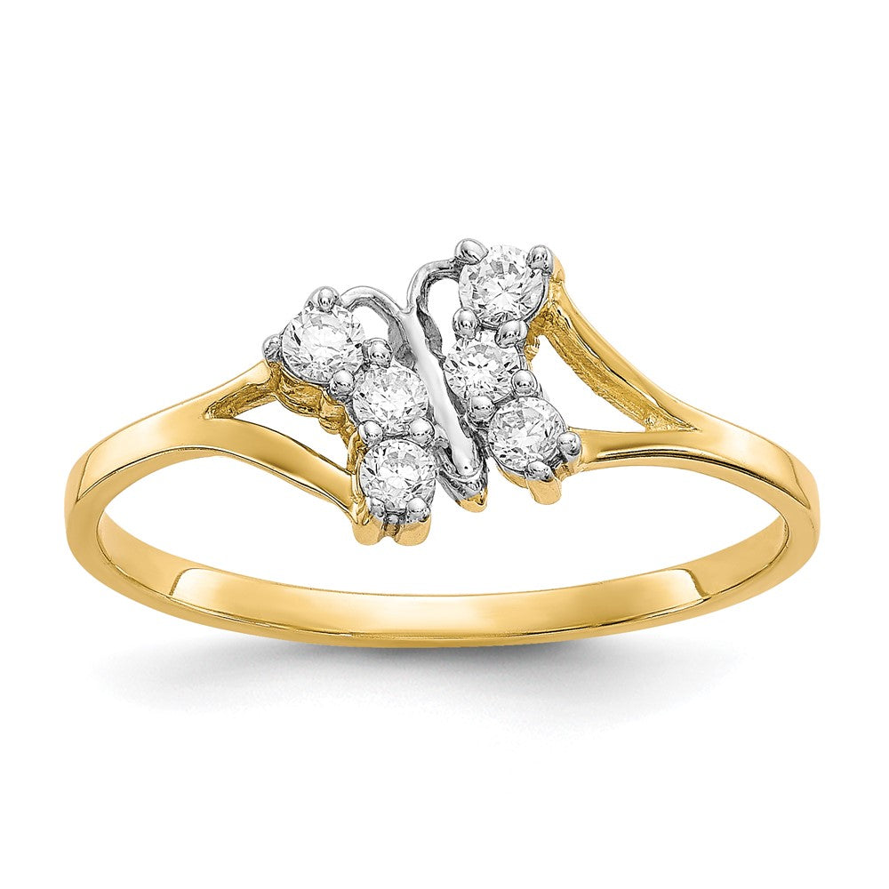 Solid;Polished;10K Yellow gold;CZ;Rhodium