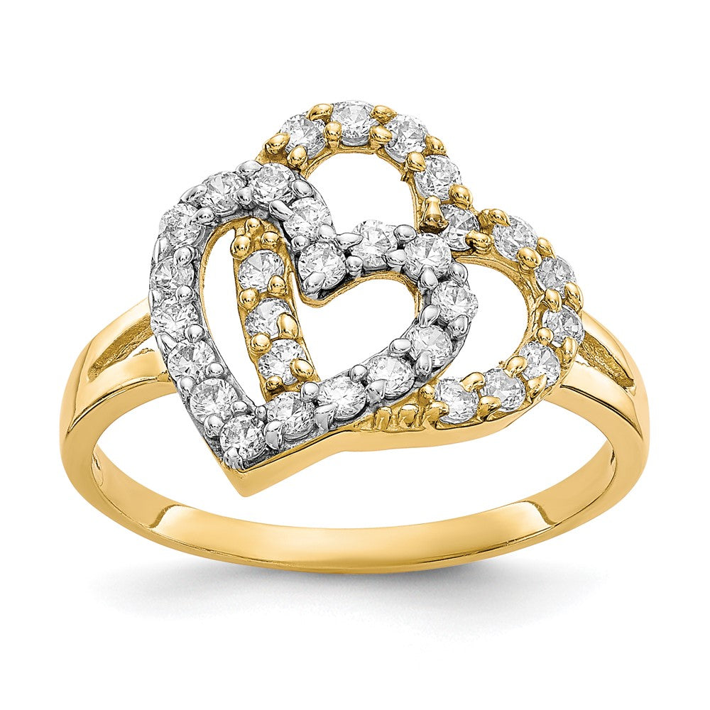 Solid;Polished;10K Yellow gold;Open back;CZ;Rhodium