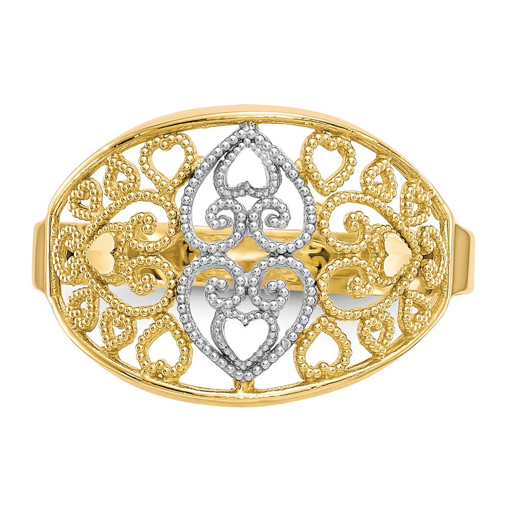 10K w/Rhodium Filigree Heart Ring