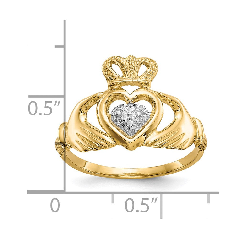 10k & Rhodium Claddagh Ring