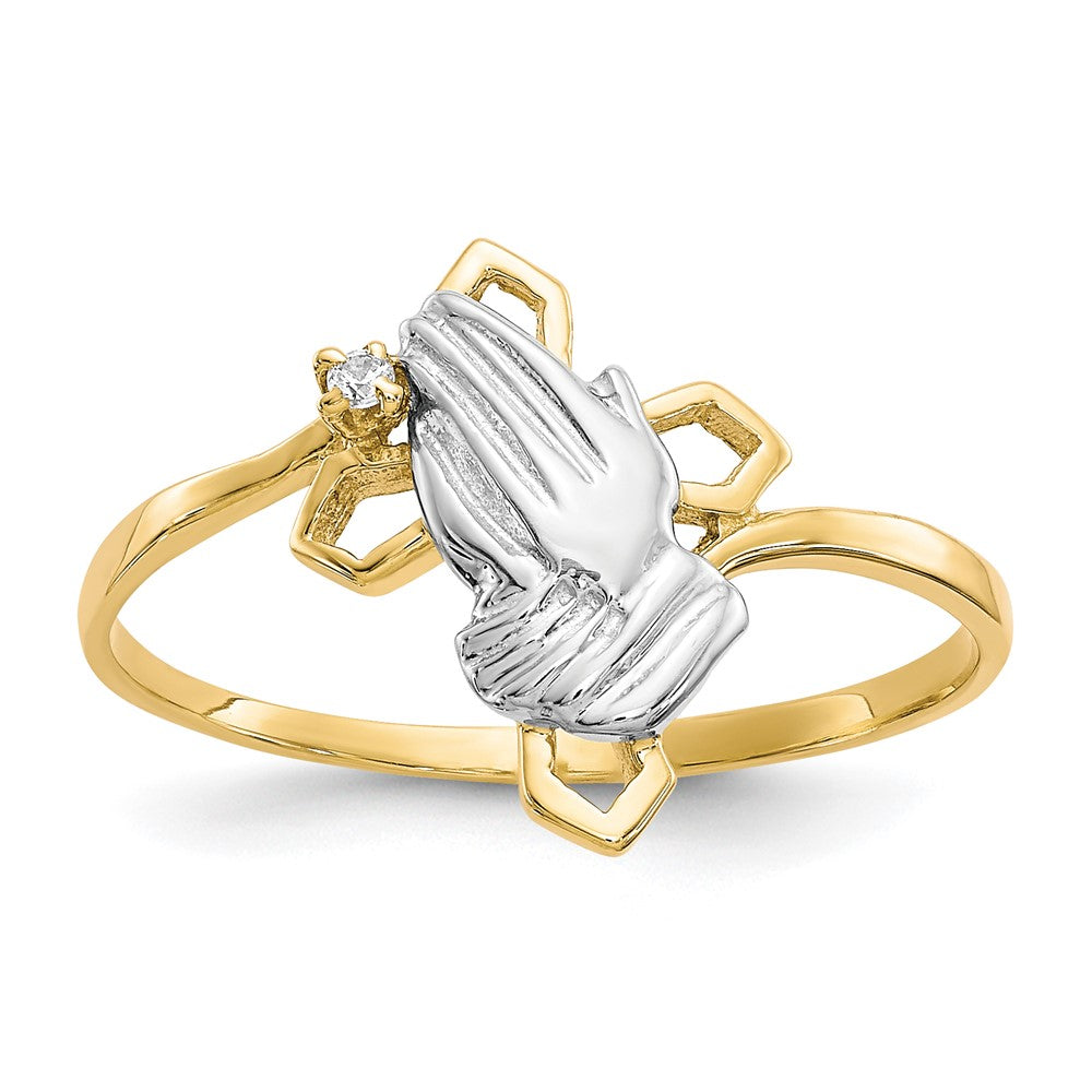 Polished;10K Yellow gold;CZ;Rhodium
