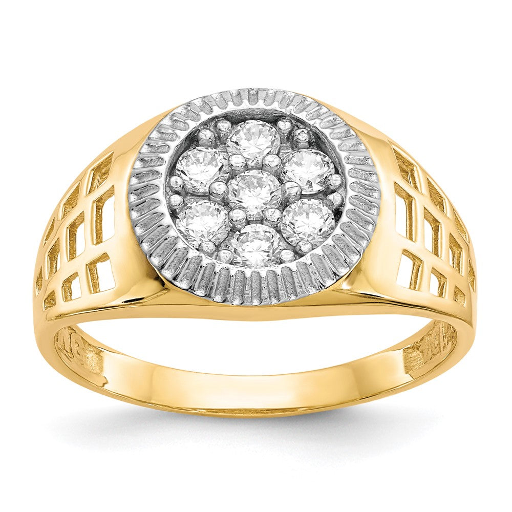 Polished;10K Yellow gold;Open back;CZ;Rhodium