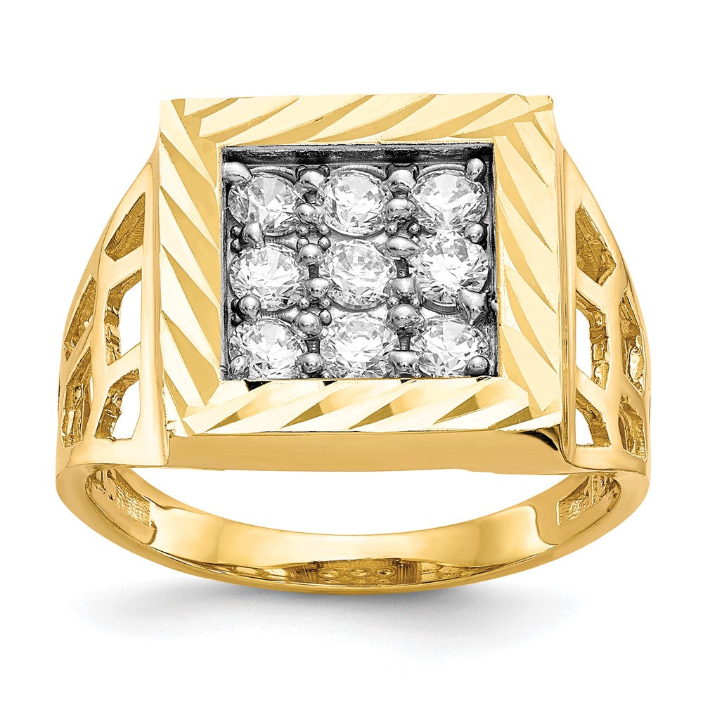 Diamond-cut;Polished;10K Yellow gold;Open back;CZ;Mens