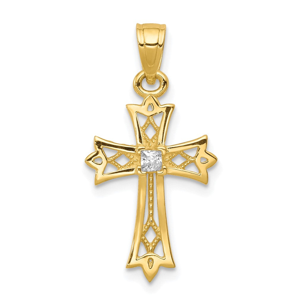 Polished;10K Yellow gold;CZ;Textured