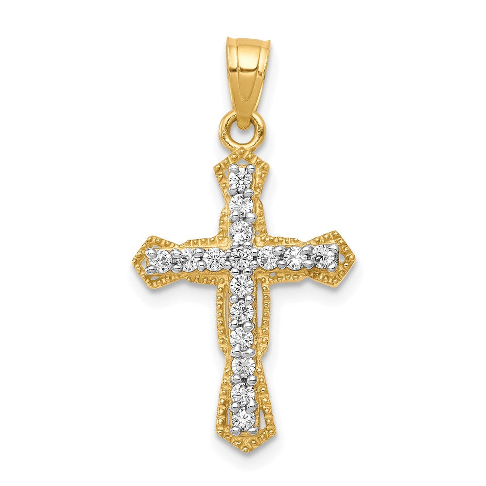 Polished;10K Yellow gold;CZ;Textured