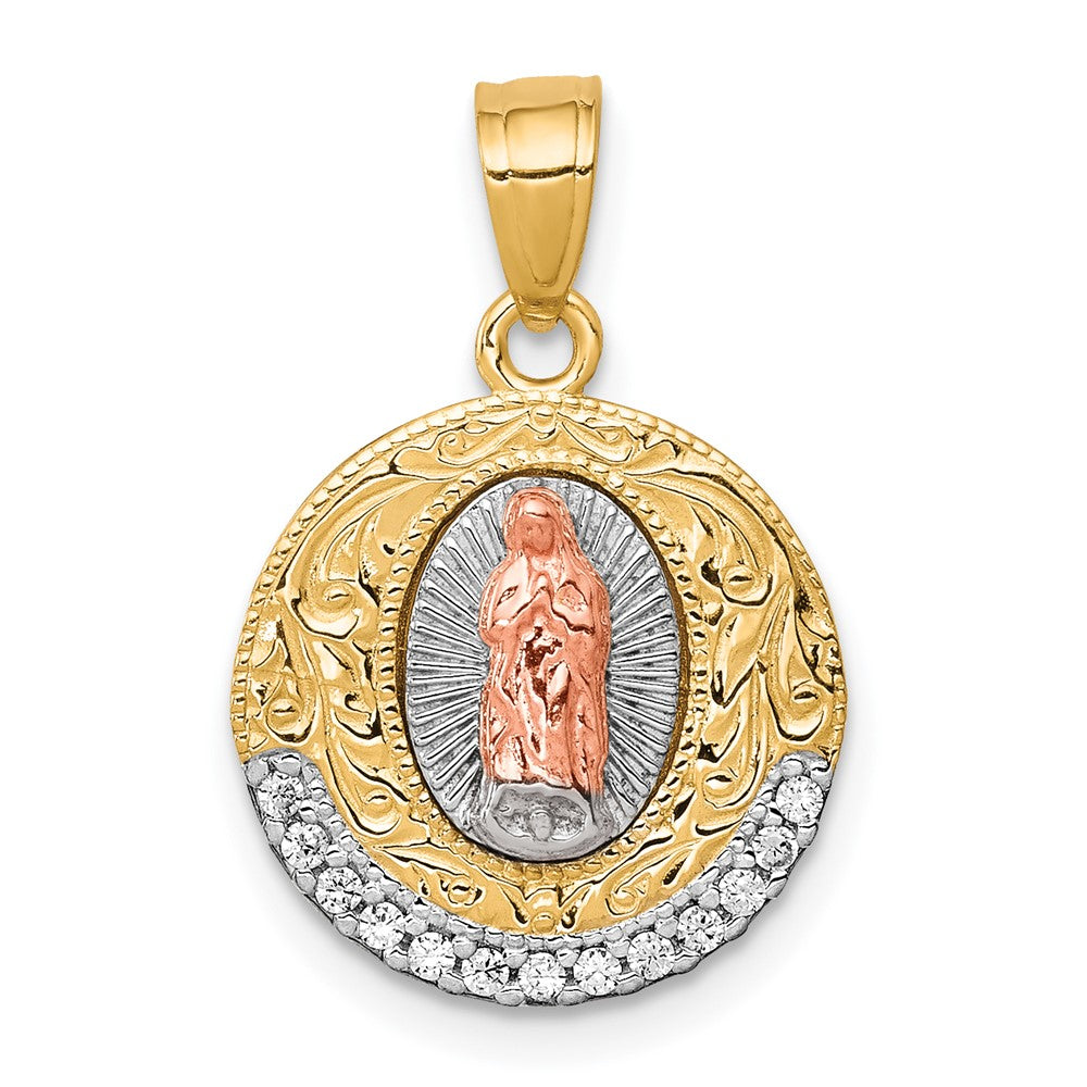 10K Two-tone;CZ;Rhodium-plated