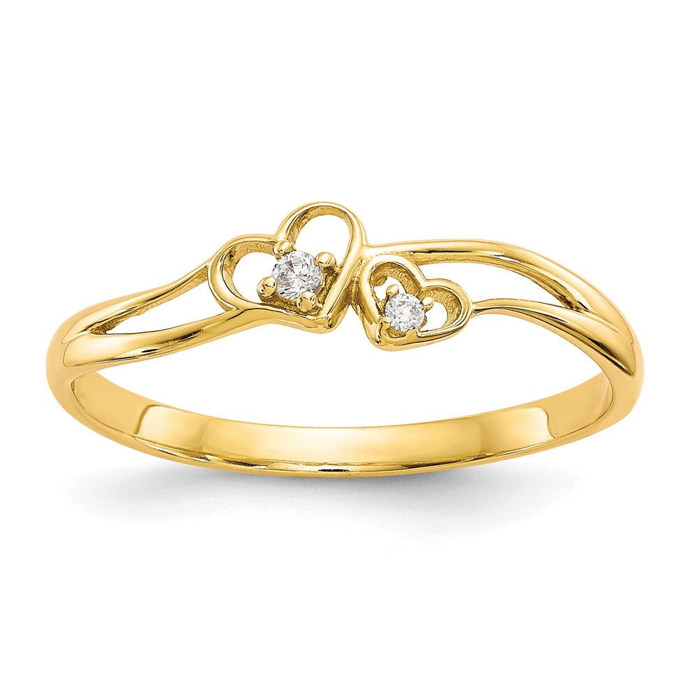 Solid;Polished;10K Yellow gold;Flat back;CZ;Prong set