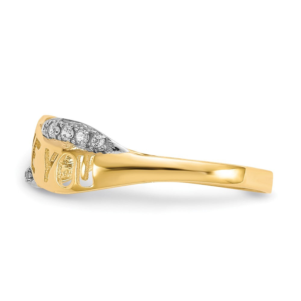 10K w/Rhodium CZ I LOVE YOU Ring
