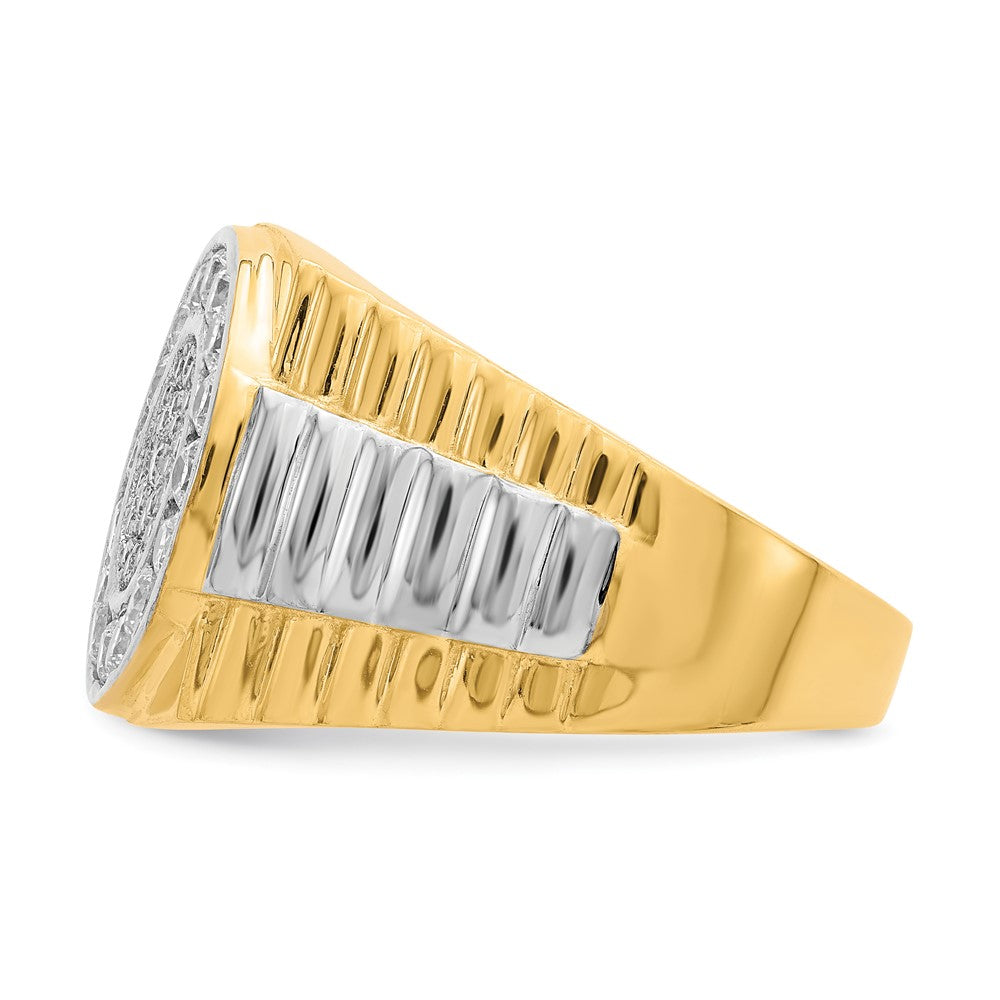 10K w/Rhodium CZ Mens Ring