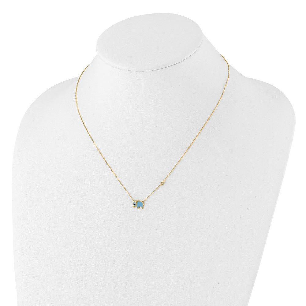 10K Polished CZ Enameled Elephant Necklace