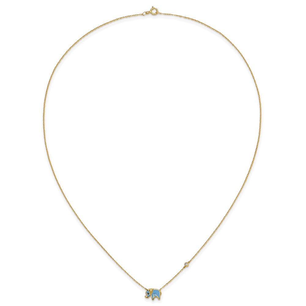 10K Polished CZ Enameled Elephant Necklace