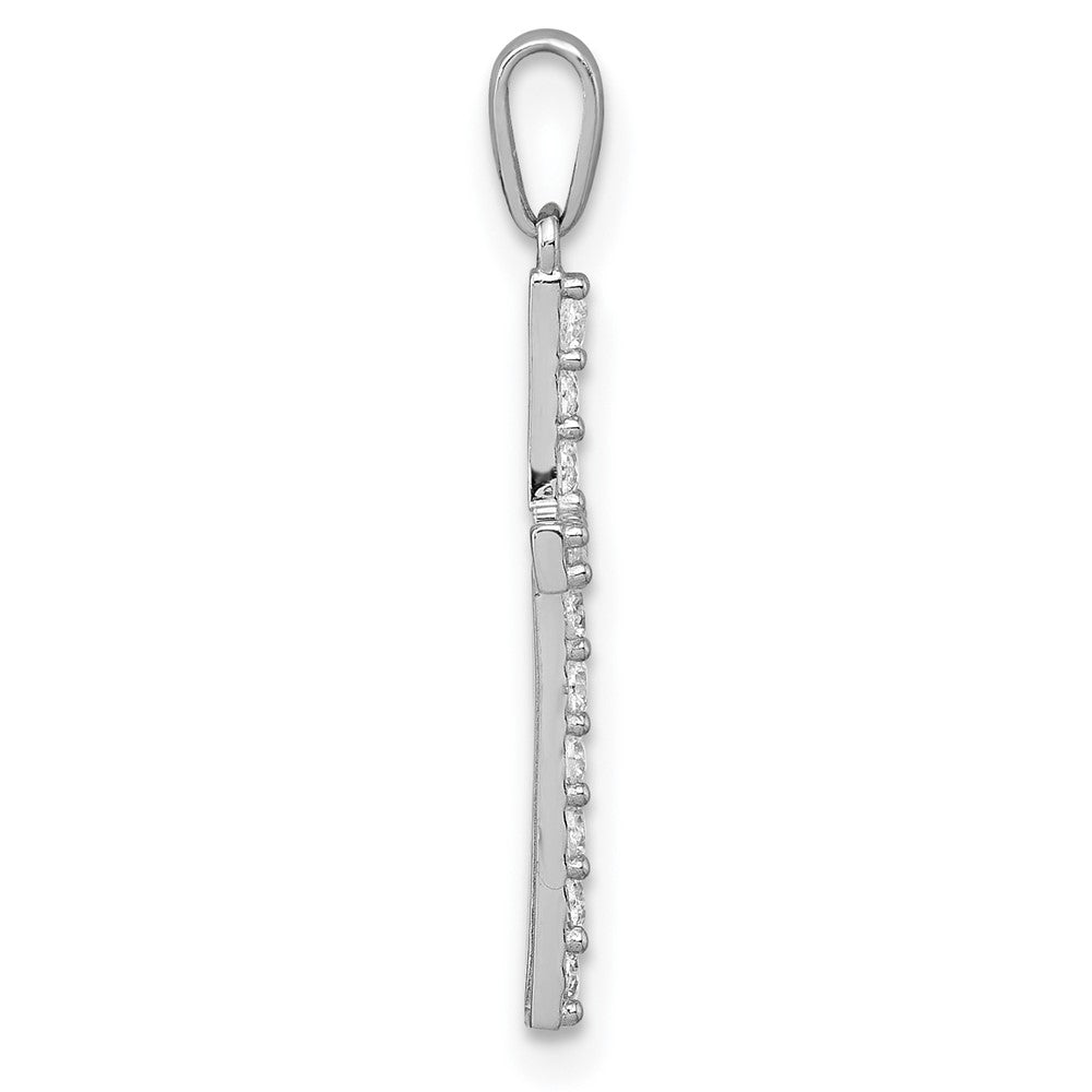 10k White Gold Polished CZ Latin Cross Pendant