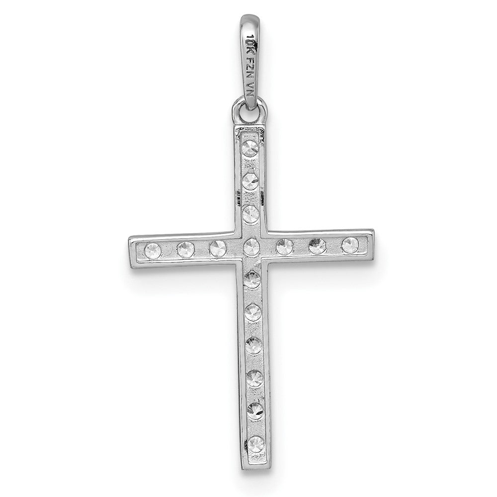 10k White Gold Polished CZ Latin Cross Pendant