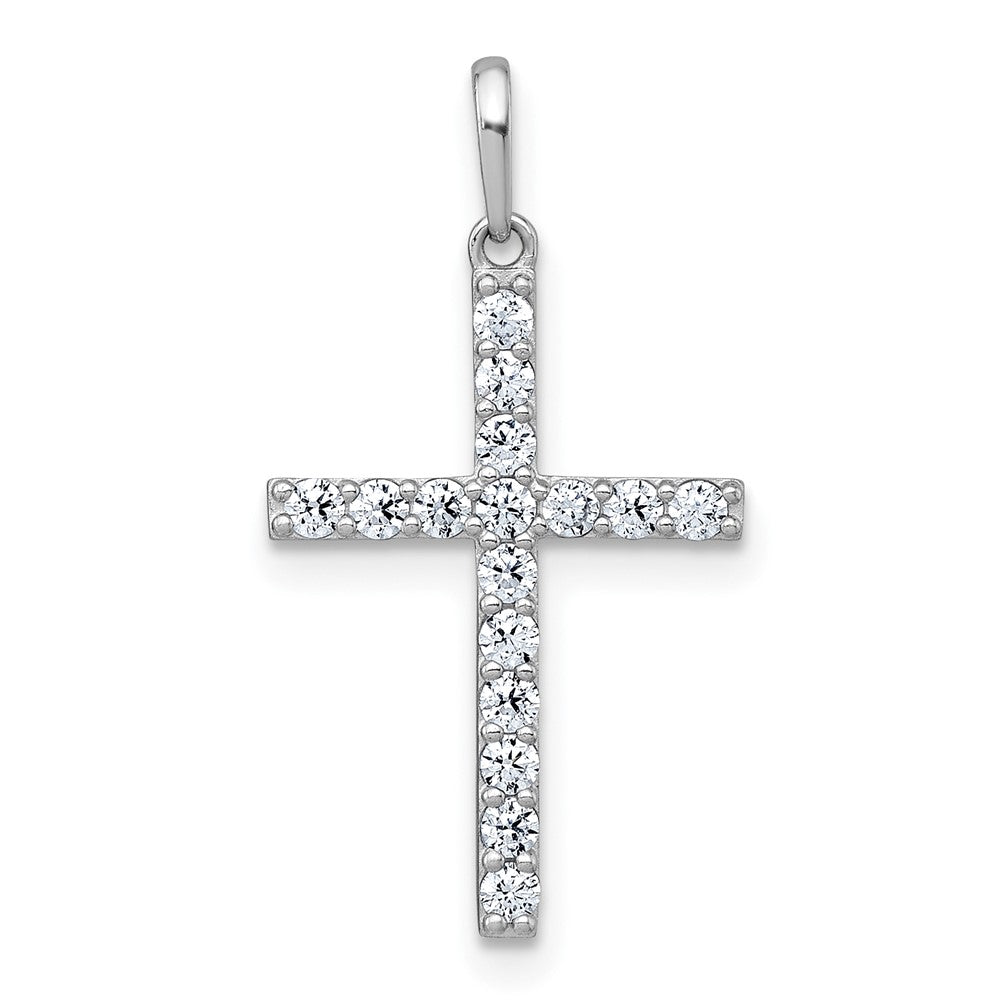 10k White Gold Polished CZ Latin Cross Pendant