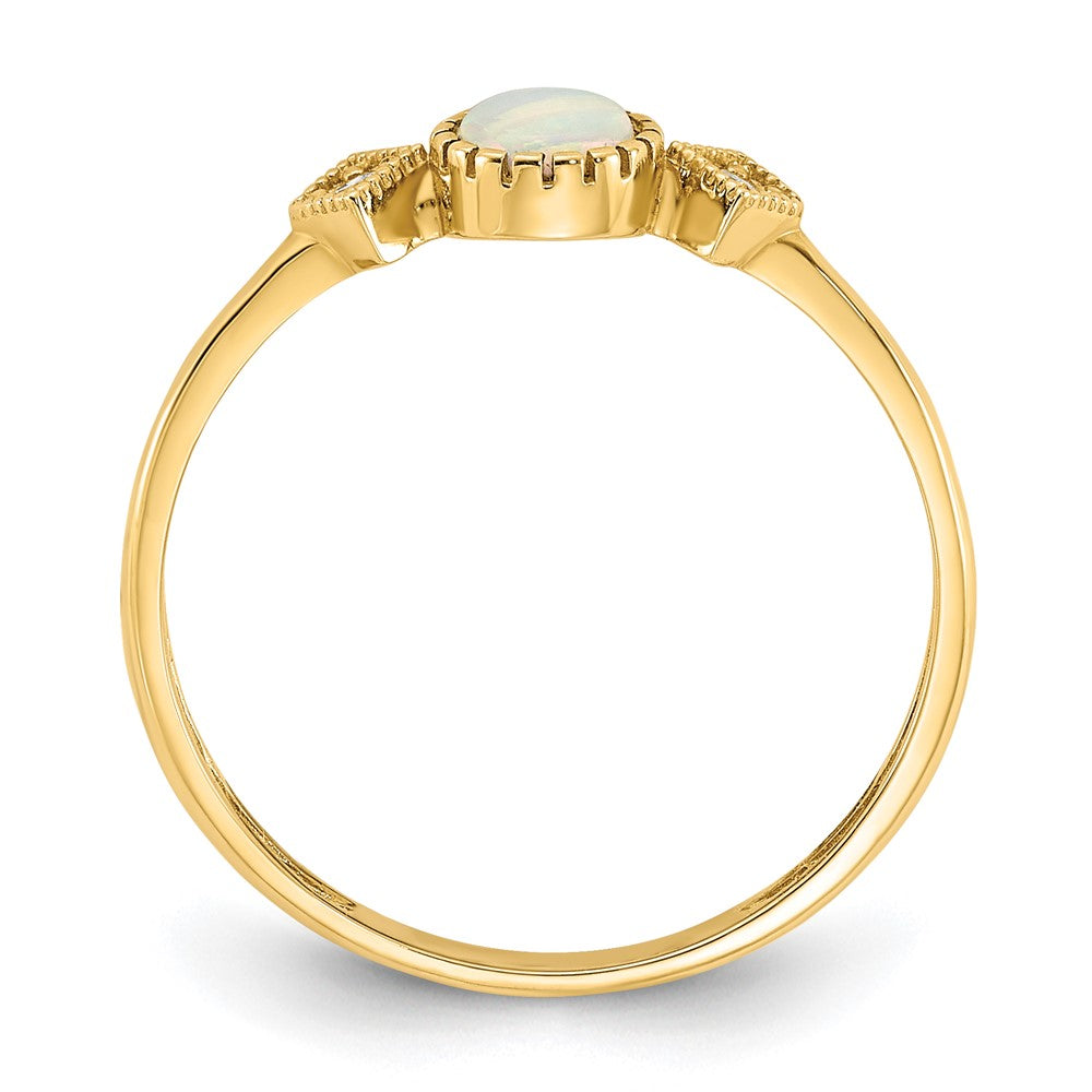 10K Polished CZ and Created Opal Ring