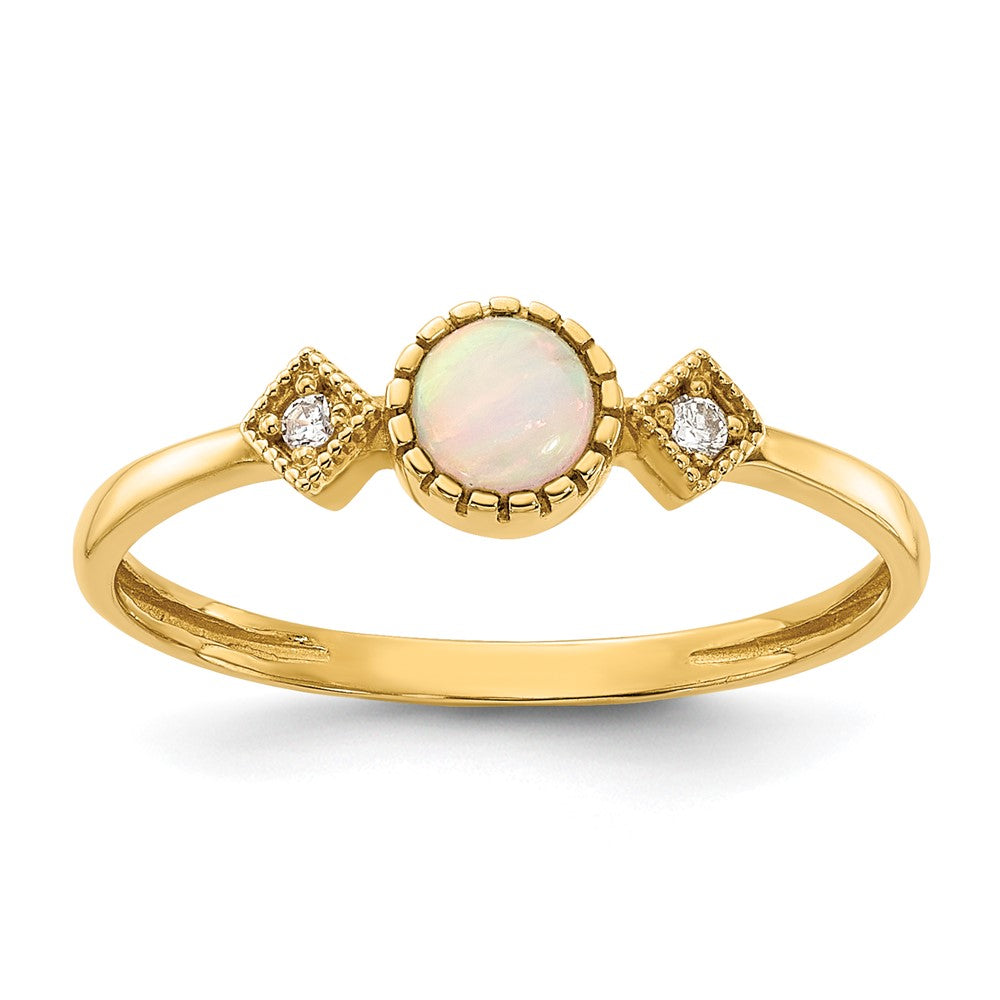 10K Polished CZ and Created Opal Ring