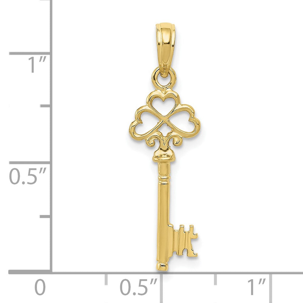 10k Polished 3-D Hearts Key Charm