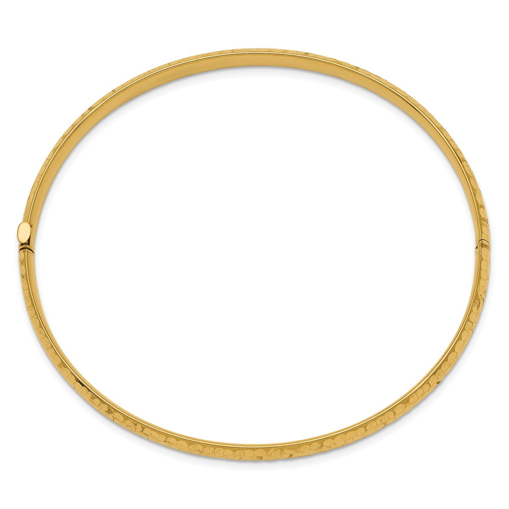 10k 3/16 Fancy Hammered Hinged Bangle Bracelet