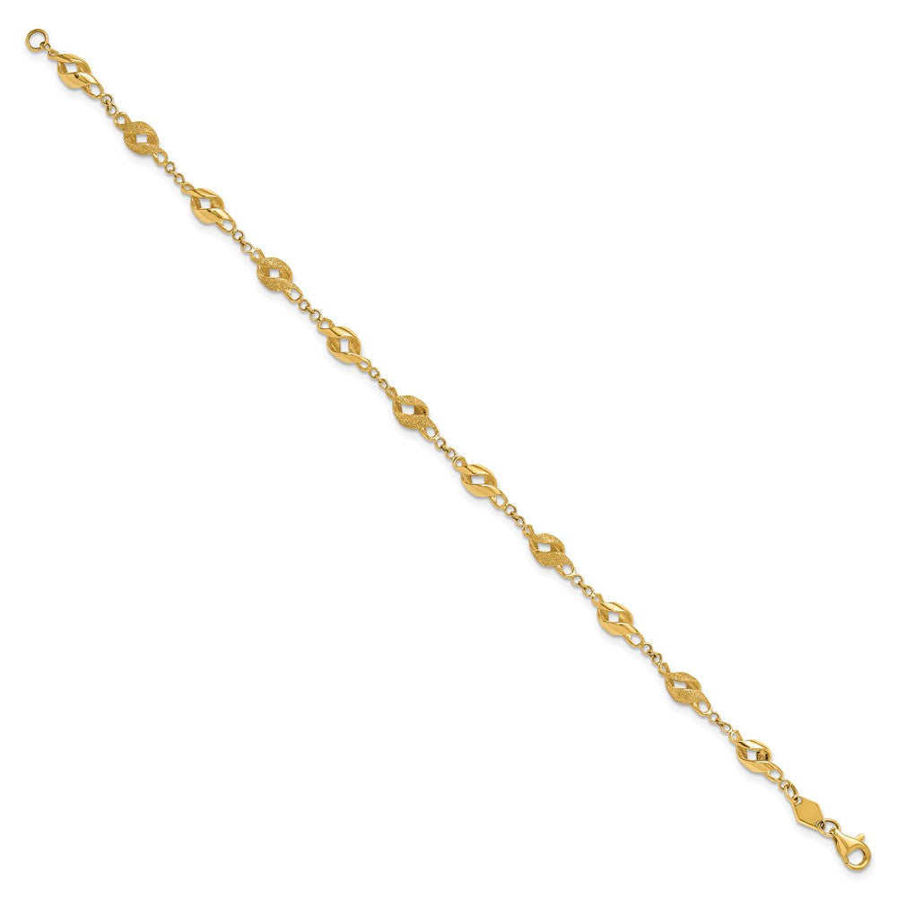 10k Polished and Lasered Spiral Link 7.25in Bracelet
