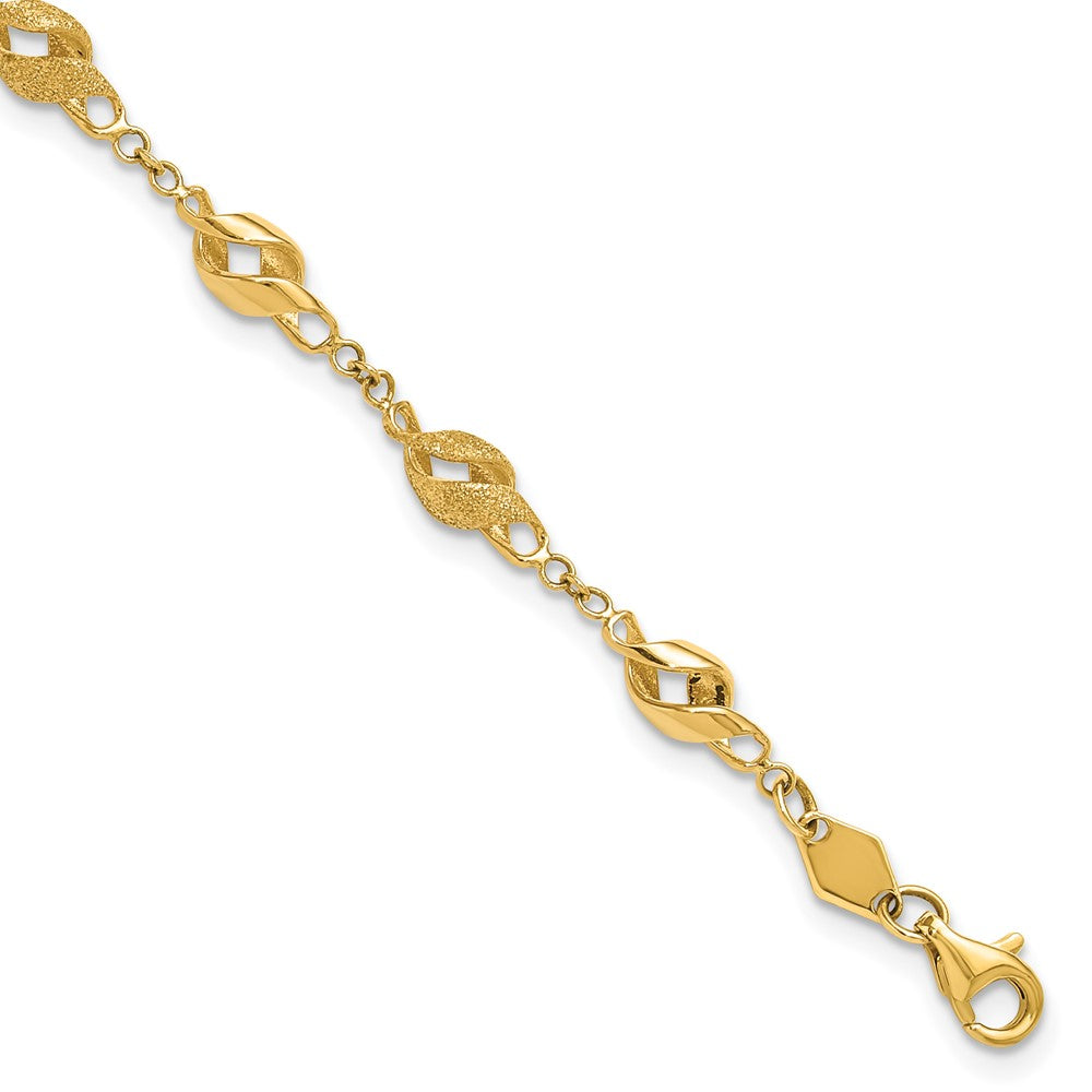 10k Polished and Lasered Spiral Link 7.25in Bracelet