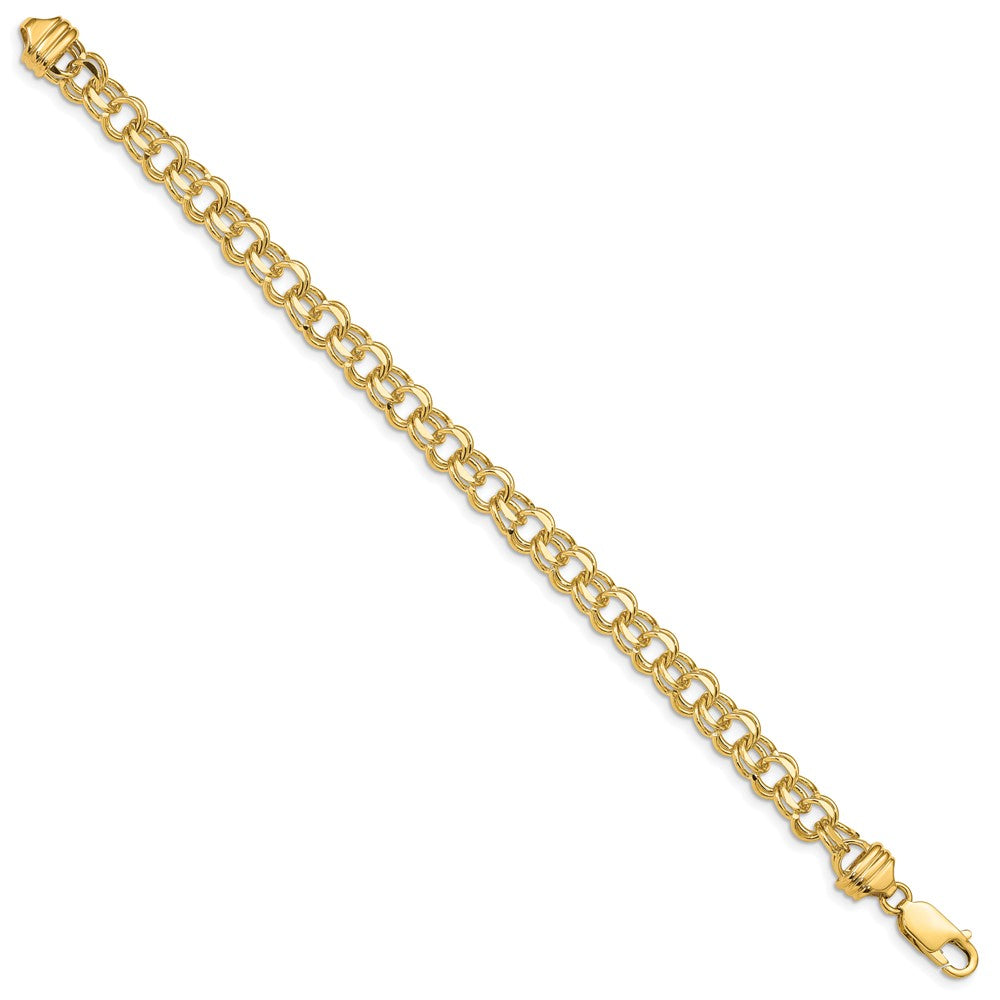 10k 8in 6.5mm Solid Double Link Charm Bracelet