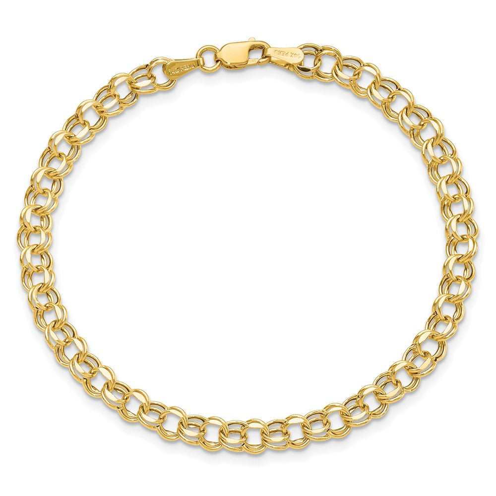 10k 8in 4.5mm Hollow Diamond-cut Double Link Charm Bracelet