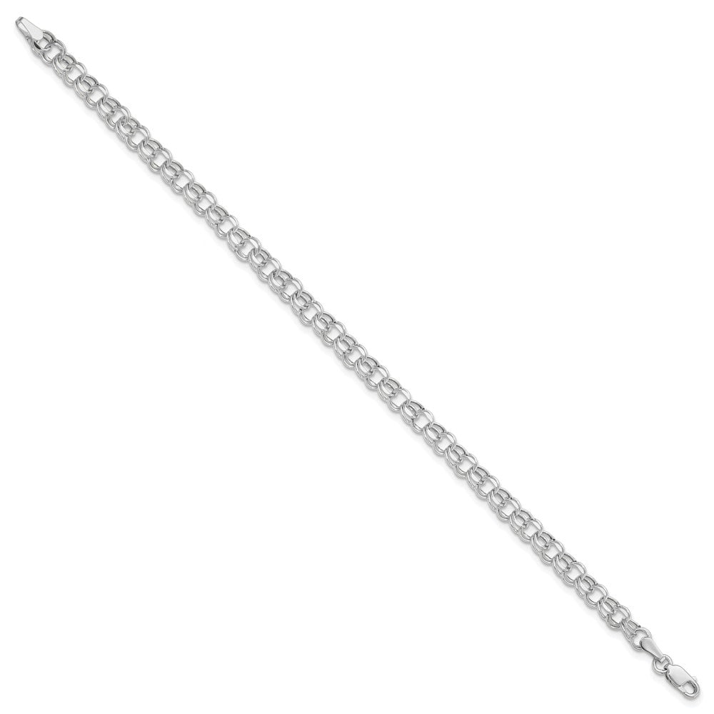 10k White Gold 8in 4.5mm Hollow Dia-cut Dbl Link Charm Bracelet