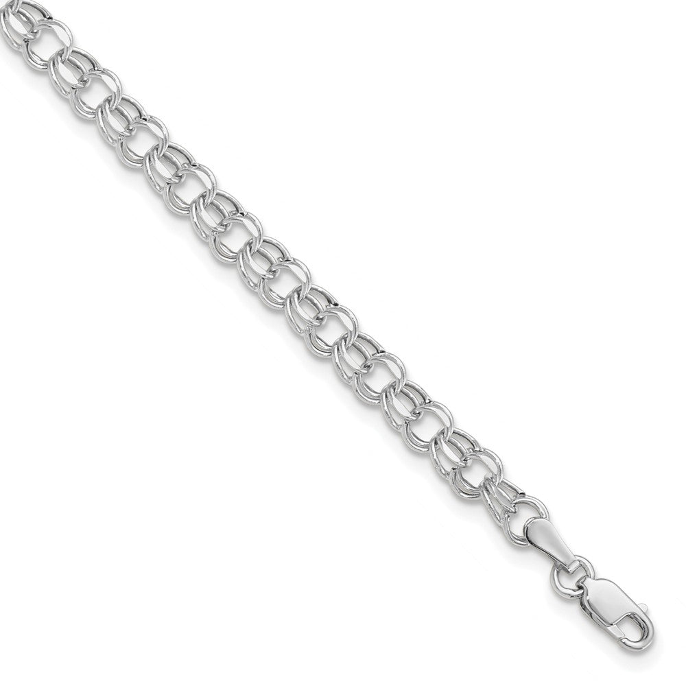 10k White Gold 8in 4.5mm Hollow Dia-cut Dbl Link Charm Bracelet