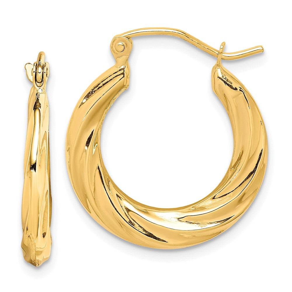 Polished;10K Yellow gold;Hollow;Hinged post;Textured
