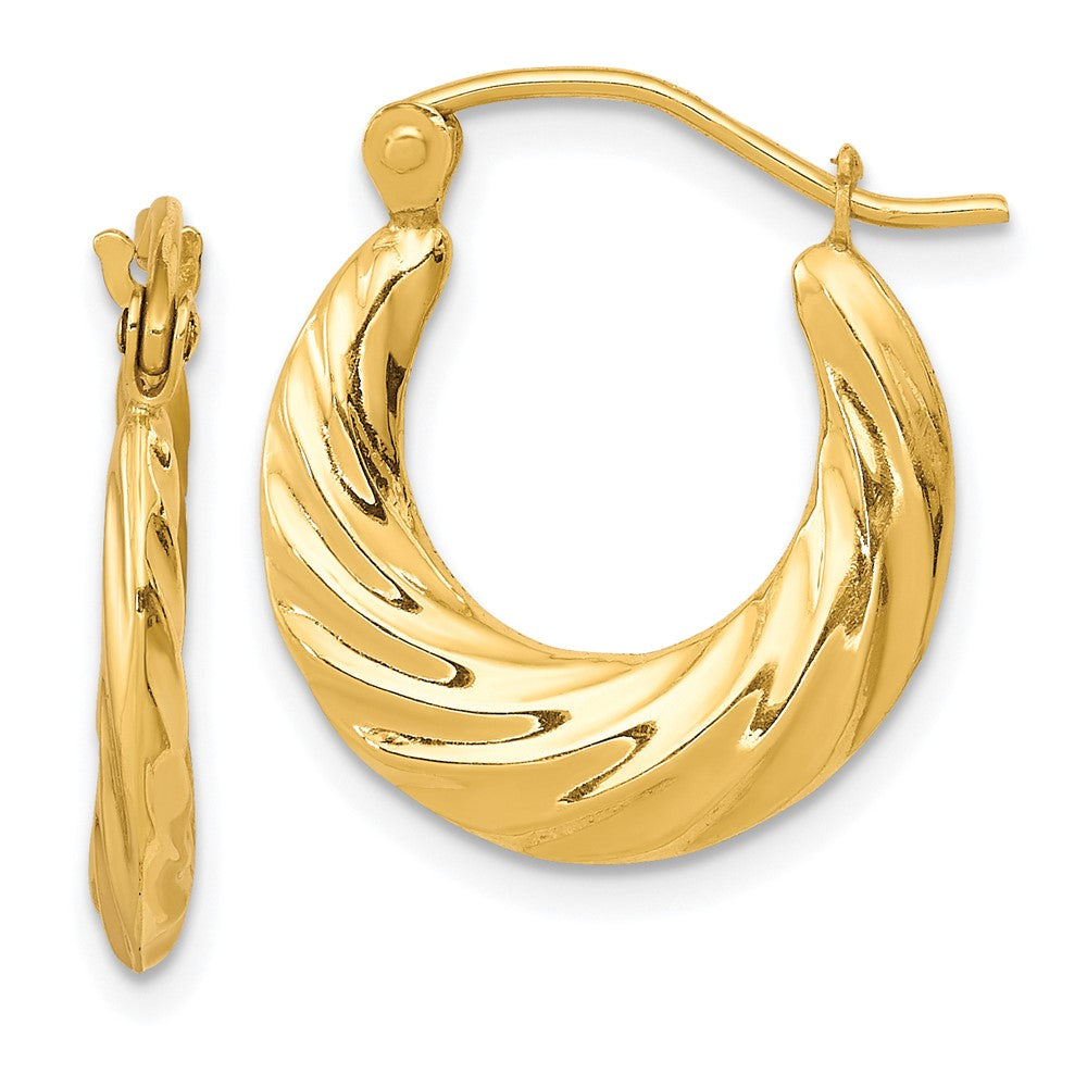 Polished;10K Yellow gold;Hollow;Hinged post;Textured