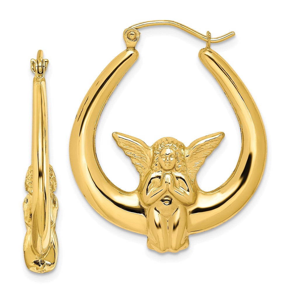 Polished;10K Yellow gold;Hollow;Hinged post