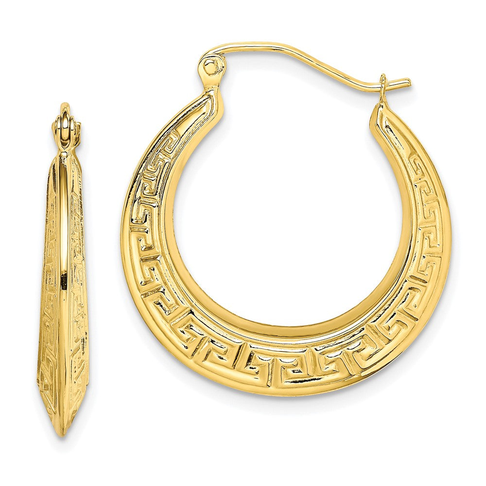 Polished;10K Yellow gold;Hollow;Hinged post;Textured