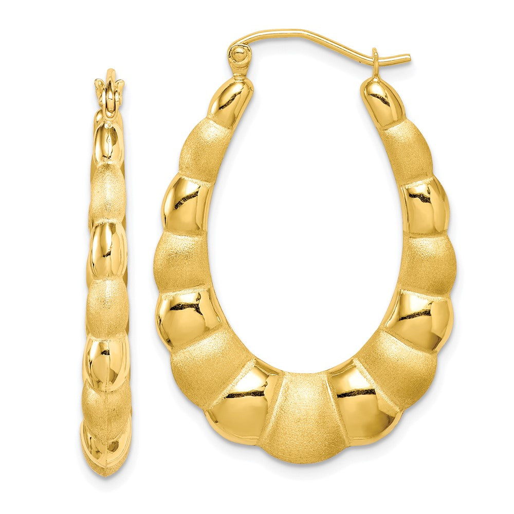 10K Yellow gold;Hollow;Hinged post;Textured;Polished & satin