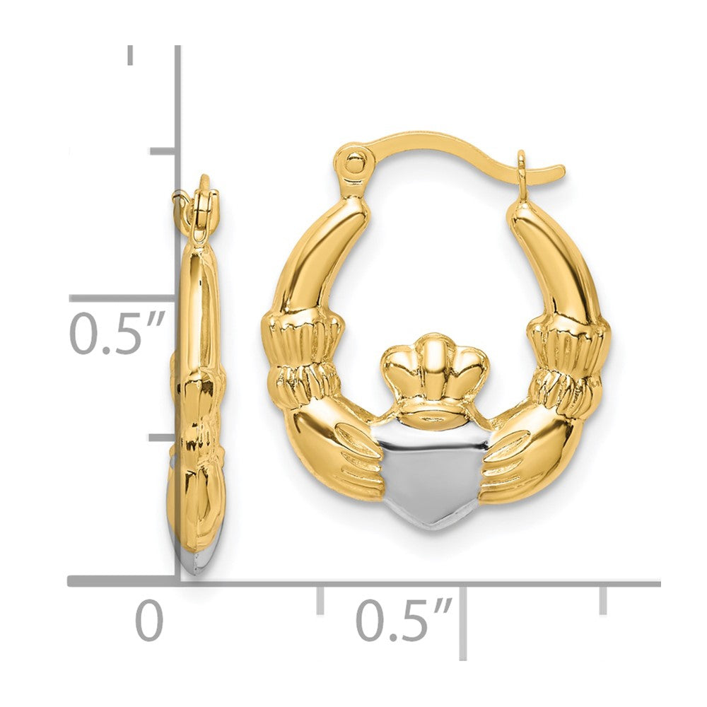 10K & Rhodium Claddagh Hollow Hoop Earrings