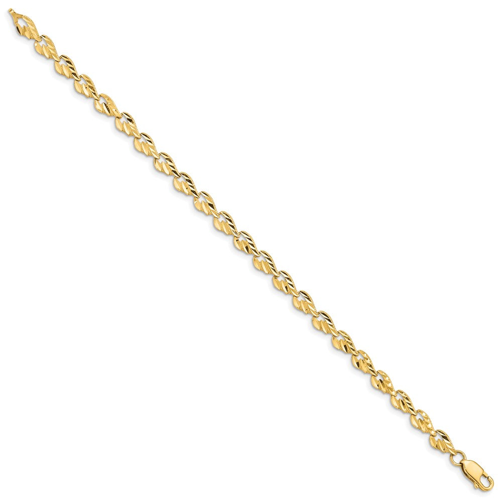 10k Polished Diamond-cut Leaf 7 inch Bracelet