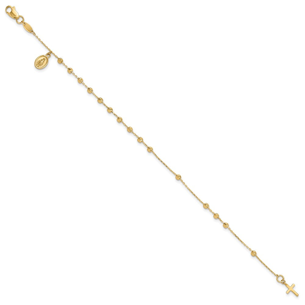 10K Polished and Diamond-cut Miraculous Medal and Cross Rosary Design Brace