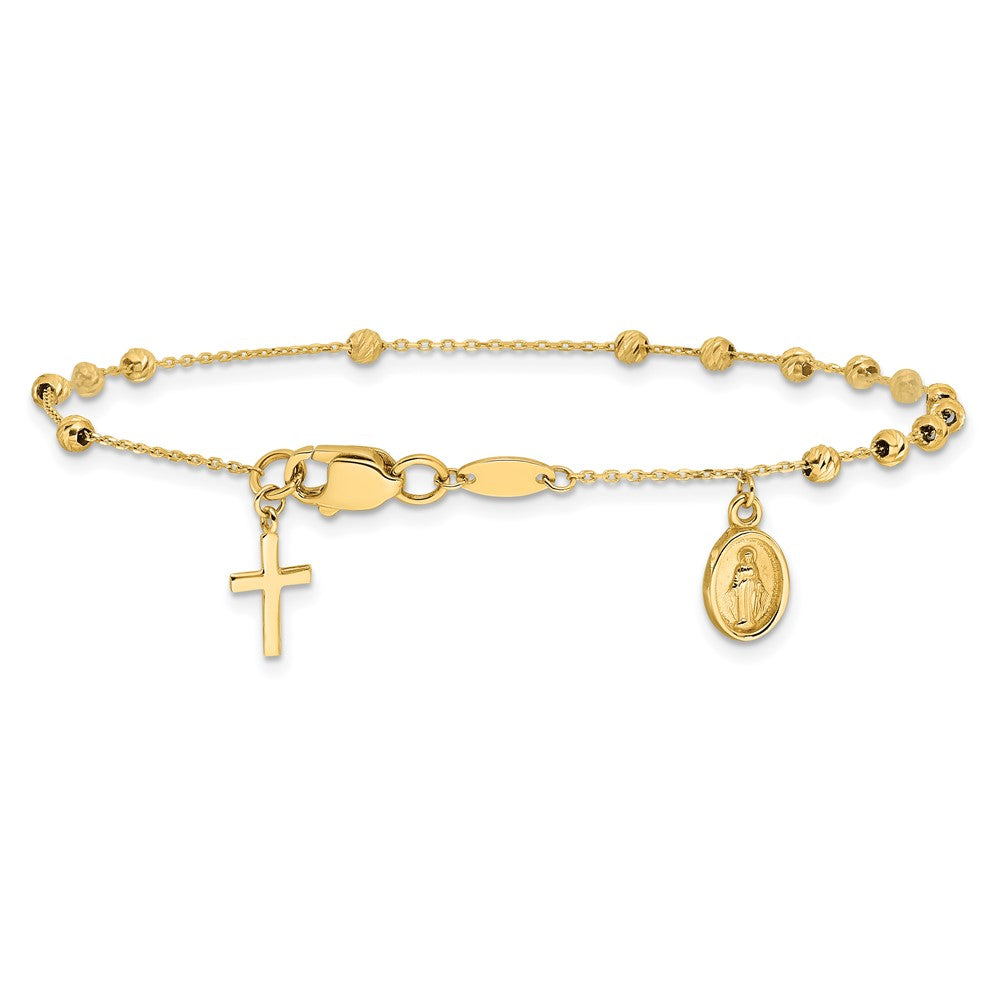 10K Polished and Diamond-cut Miraculous Medal and Cross Rosary Design Brace
