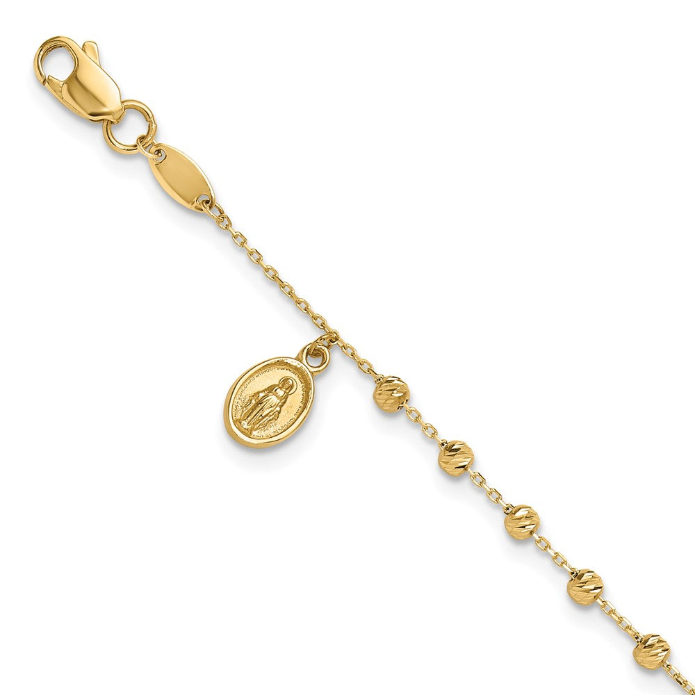 10K Polished and Diamond-cut Miraculous Medal and Cross Rosary Design Brace